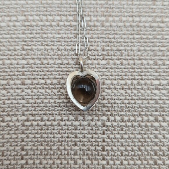 32 Inch Sterling Silver Smoky Quartz Heart Stone Pendant Necklace A4985 - Picture 3 of 7